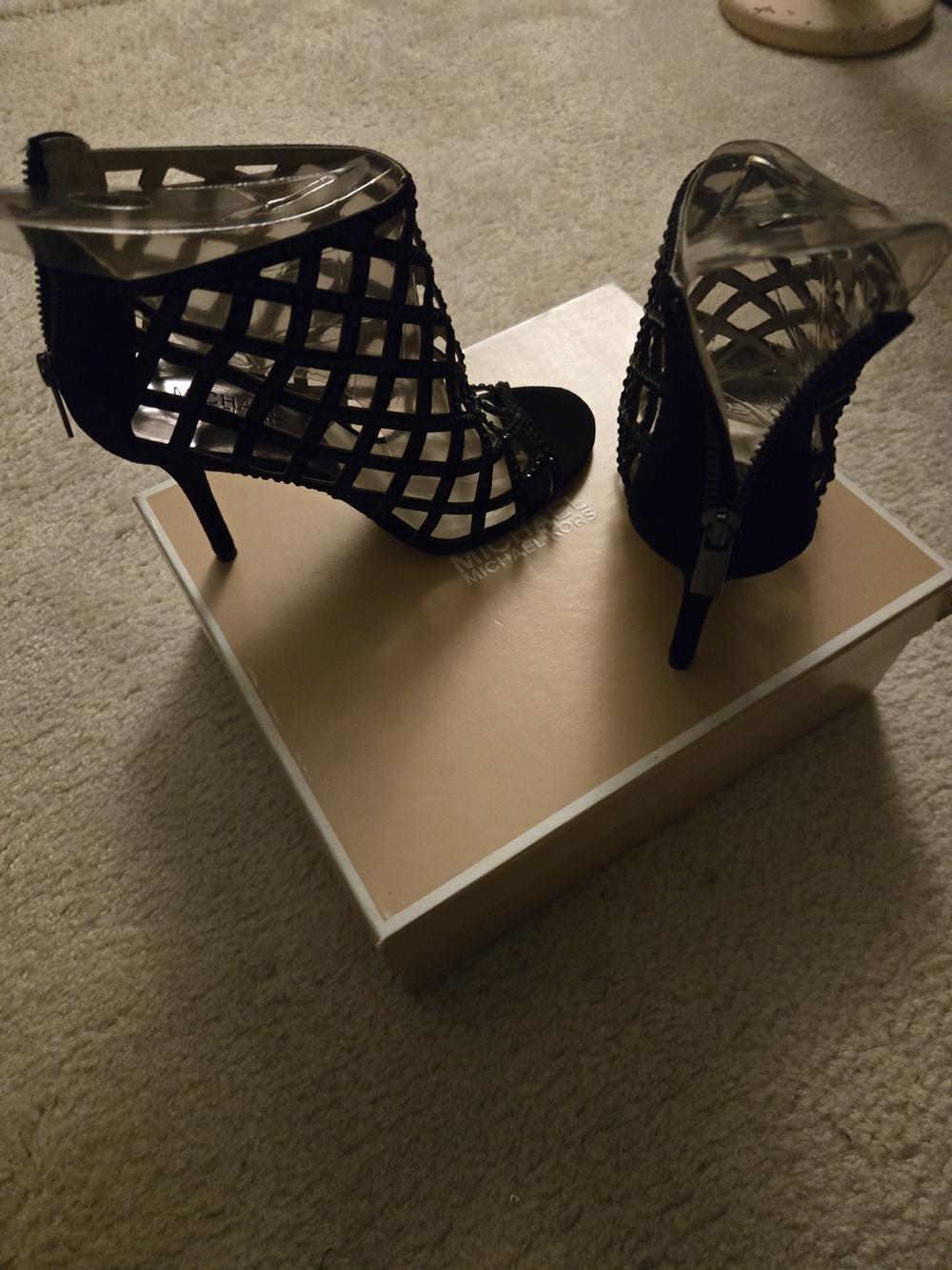 Michael Kors Black Cage Stiletto Heels with Back Zip